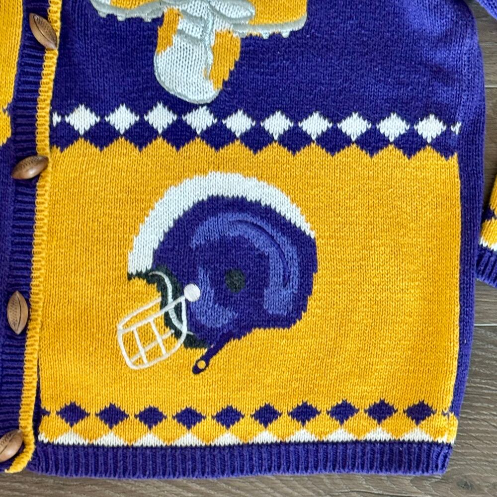 VTG Minnesota Vikings NFL Granny Sweater Cardigan Patchwork Embroidery Womens XL - Picture 3 of 13